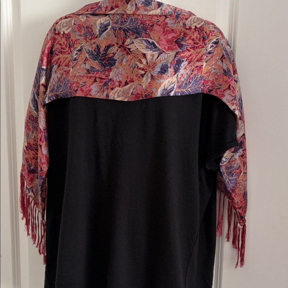 Double sided Silk pink and purple leaves with fringe scarf